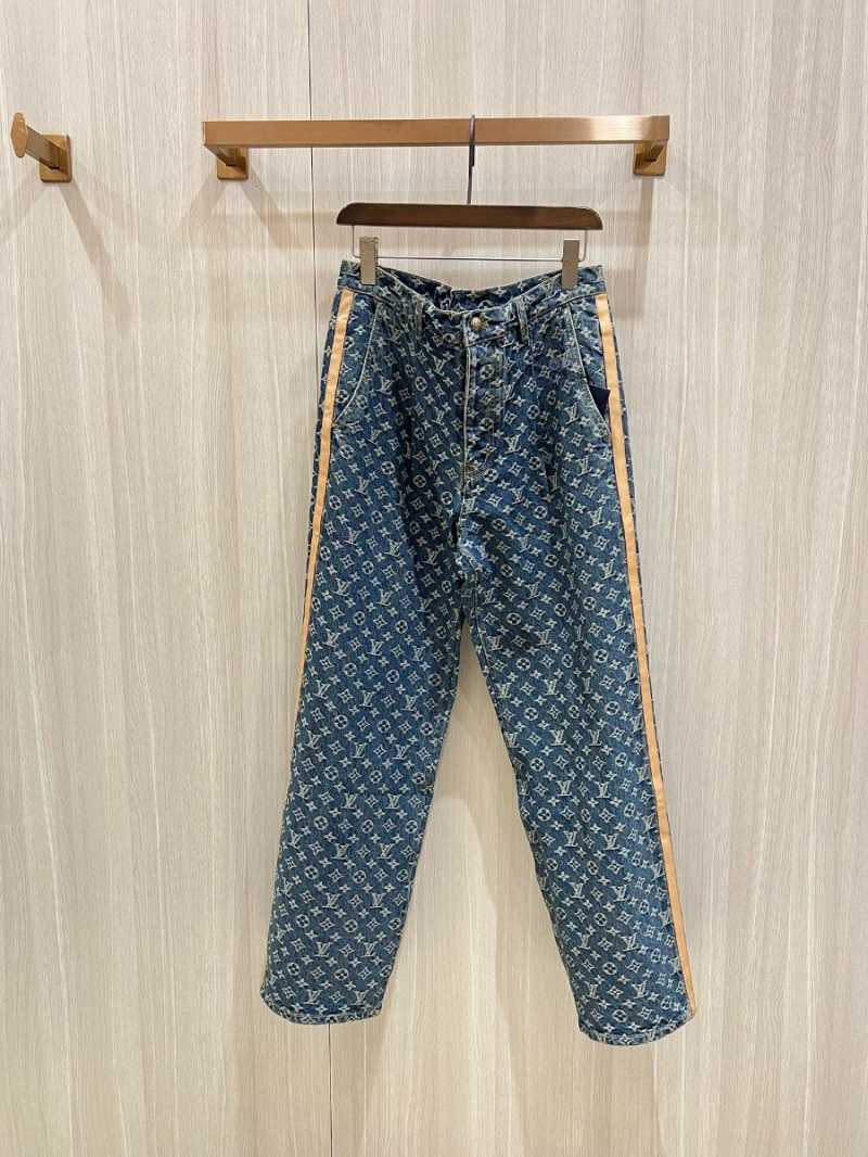 Louis Vuitton LV Monogram Pattern Washed Denim Jeans - Blue