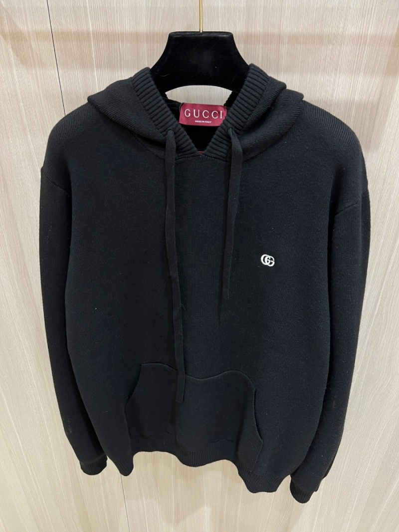 Gucci Gold Letter Logo Knit Hoodie – Black