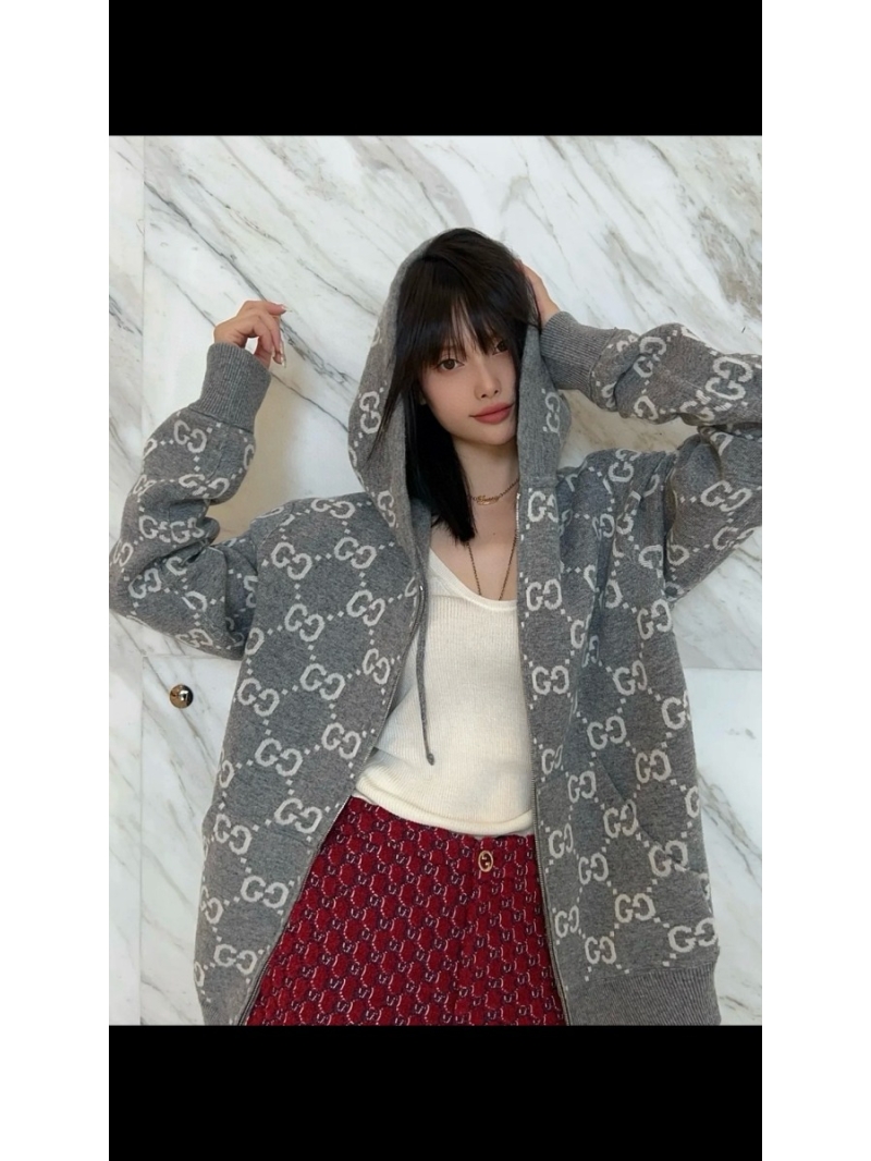 Gucci Double-Sided GG Wool Zipper Hoodie – Gray