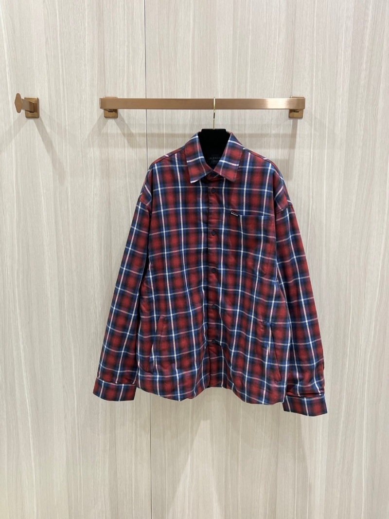 Balenciaga Jacquard Plaid Flannel Overshirt – Red and Blue