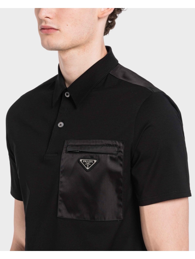 Prada Polo Collection - Black Techno Fabric Pocket Polo Shirt