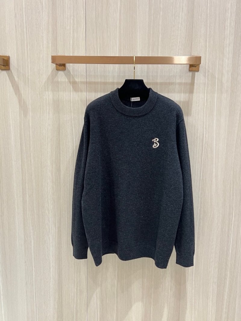 Burberry B-Embroidered Wool Sweater in Grey