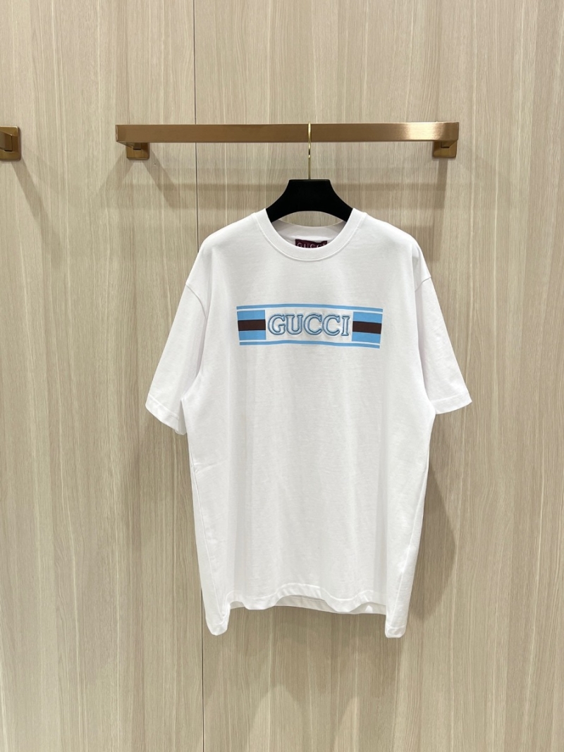 Gucci New Collection Embroidered Flag T-shirt. White