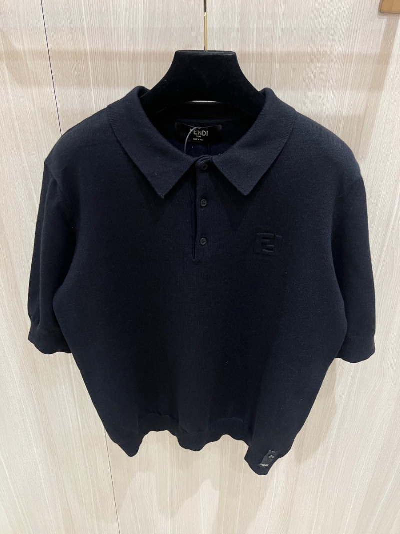 Fendi Signature FF Embossed Knit Polo. Black