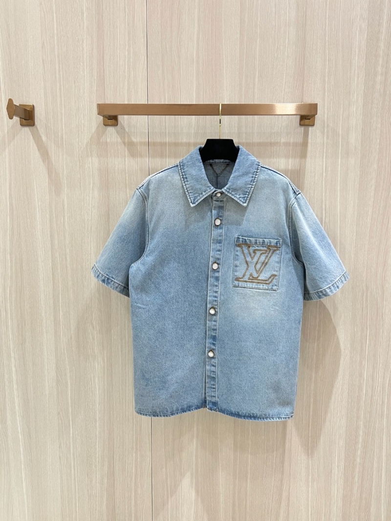 Louis Vuitton LV 25SS Early Spring Bright Stitch Denim Short-Sleeve Shirt