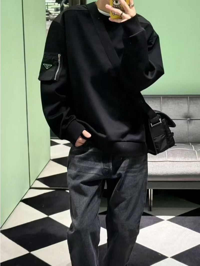 Prada Fleece Recycled Nylon Crewneck Sweatshirt