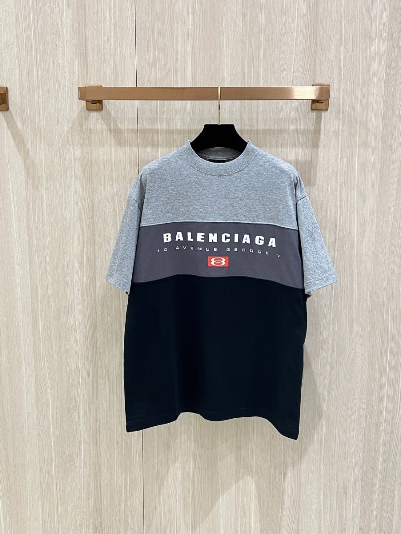 Balenciaga 25SS Tri-Color Panel Short-Sleeve T-shirt. Gray/Black