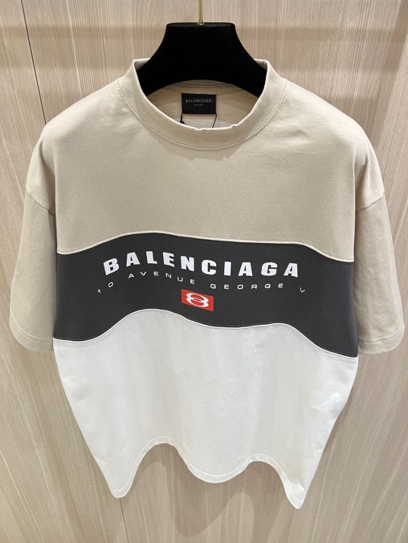 Balenciaga 25SS Tri-Color Panel Short-Sleeve T-shirt. White/Black