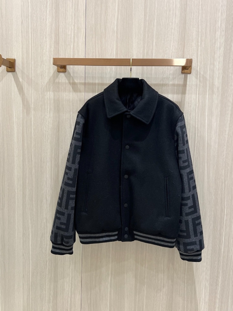 Fendi Black Collar Wool Blend Pilot Jacket