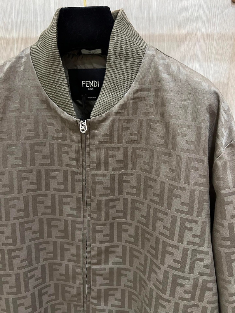 FENDI Double F Jacquard Bomber Jacket - Olive Green Full Print Jacket