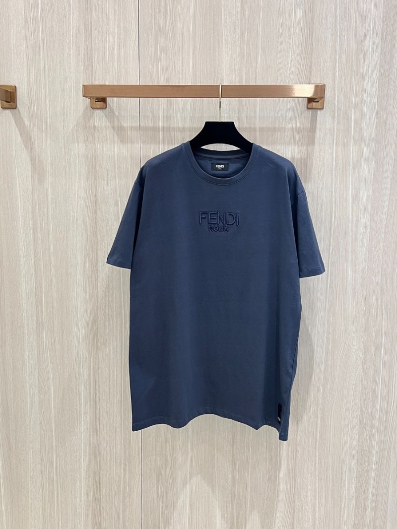 Fendi Double F Elegant Embroidered T-Shirt Navy