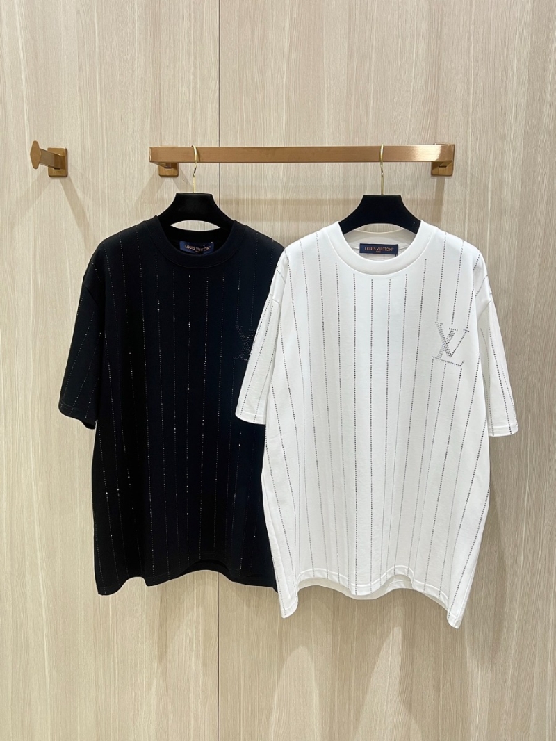 Louis Vuitton LV Spring Summer Dazzling Rhinestone T-Shirt Black