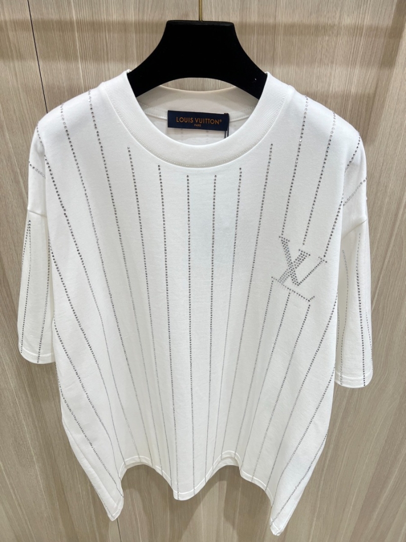 Louis Vuitton LV Spring Summer Dazzling Rhinestone T-Shirt White