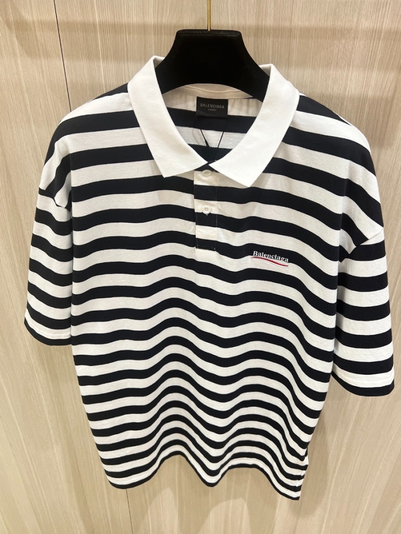 Balenciaga Nautical Stripe Modern Polo Shirt Black-White