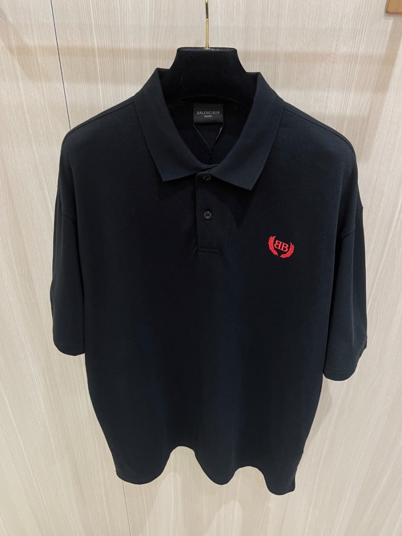 Balenciaga Wheat Embroidery Artistic Polo Shirt Black