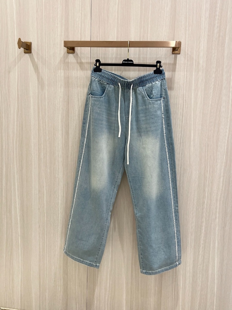 Bottega Veneta Frayed Wide-Leg Jeans Light Blue