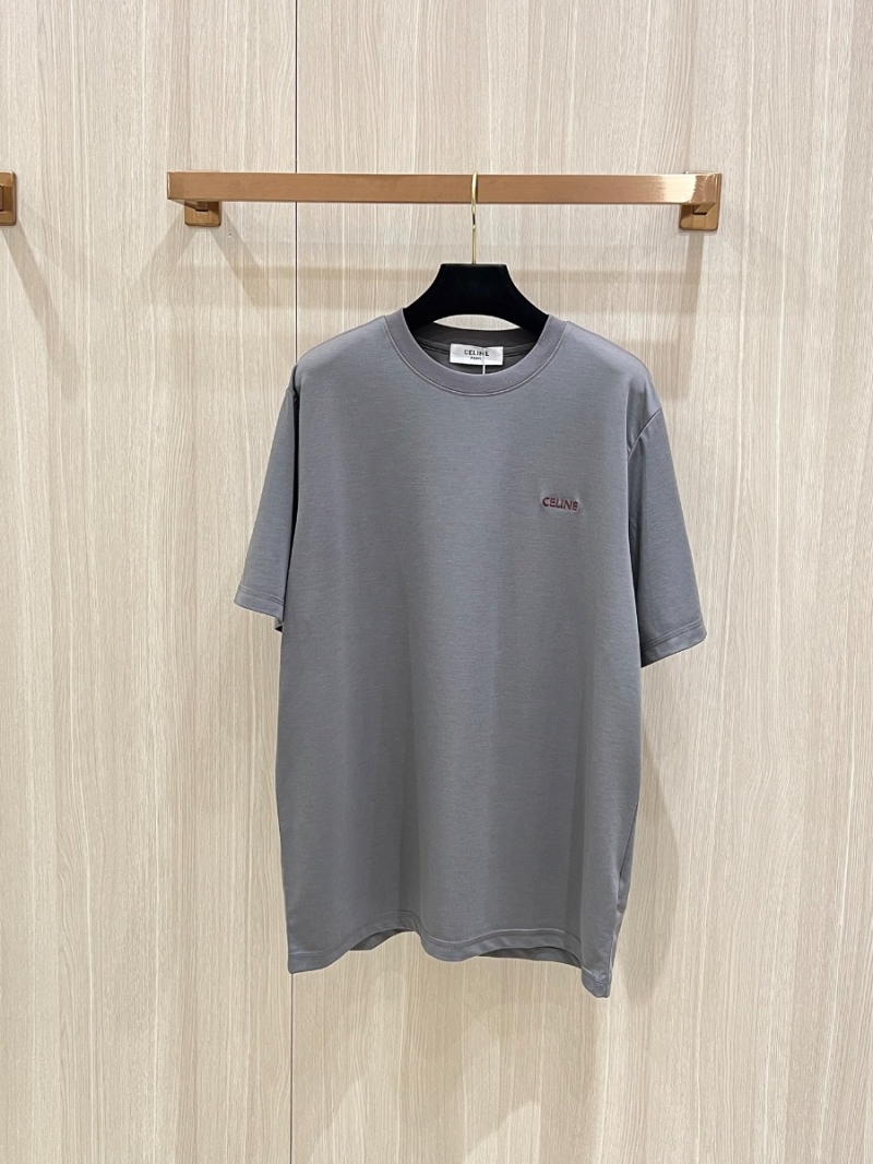 Celine Minimalist Embroidered Luxe T-Shirt in Graphite Gray