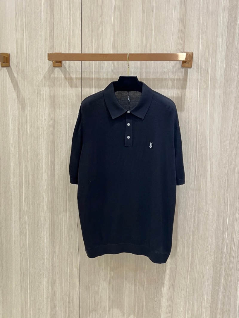 YSL Saint Laurent Iconic Luxe Merino Wool Polo Shirt Black