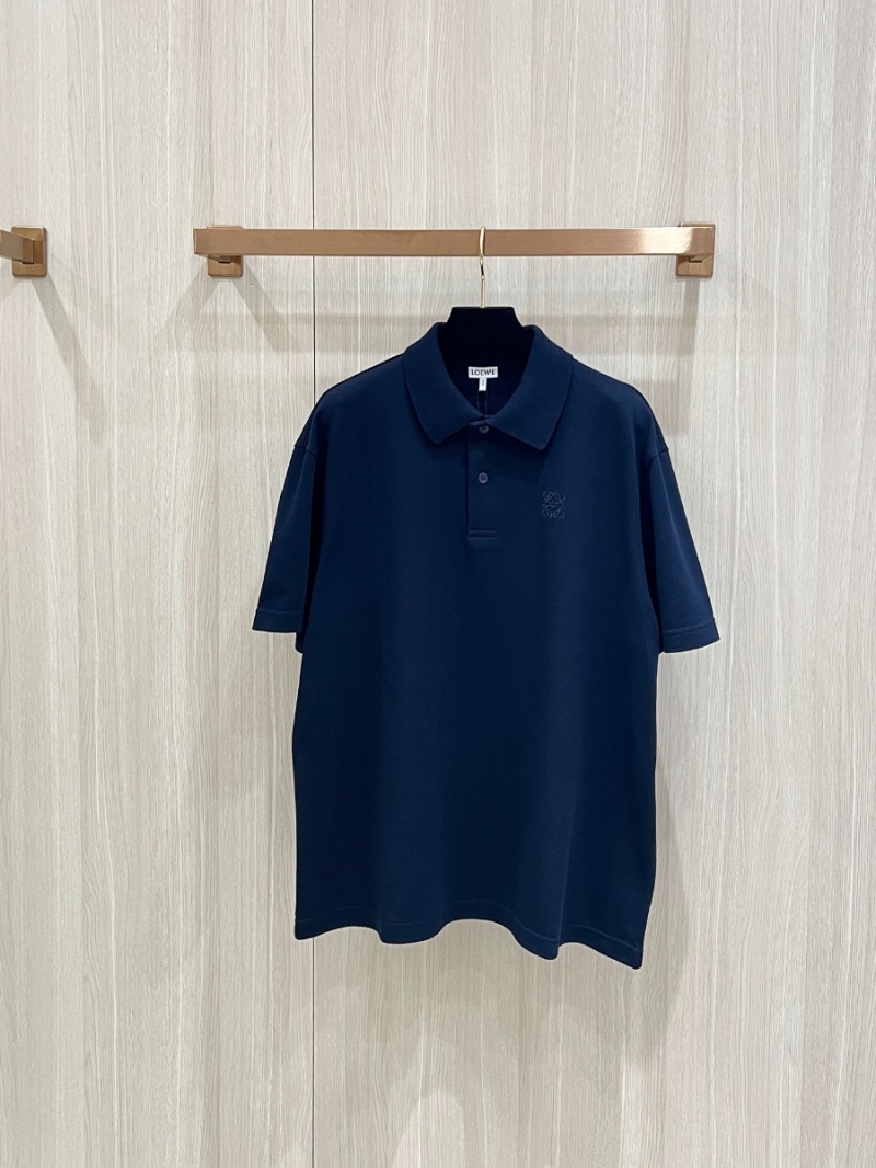 Loewe Signature Luxe Embroidered Polo Shirt Navy
