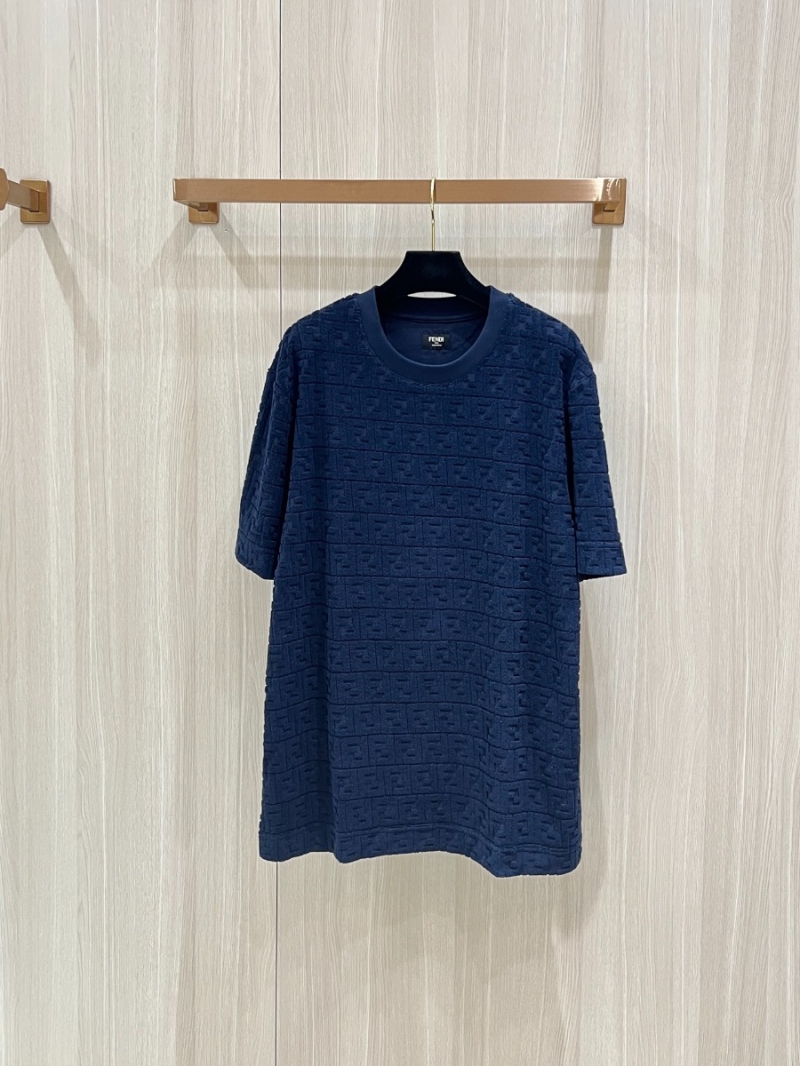 Fendi FF-Jacquard Luxe Velour Short-Sleeve Top Navy