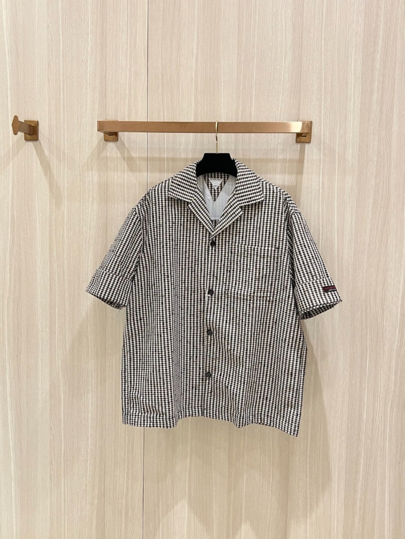 Bottega Veneta 25SS Sophisticated Houndstooth Short-Sleeve Shirt Black and White Houndstooth