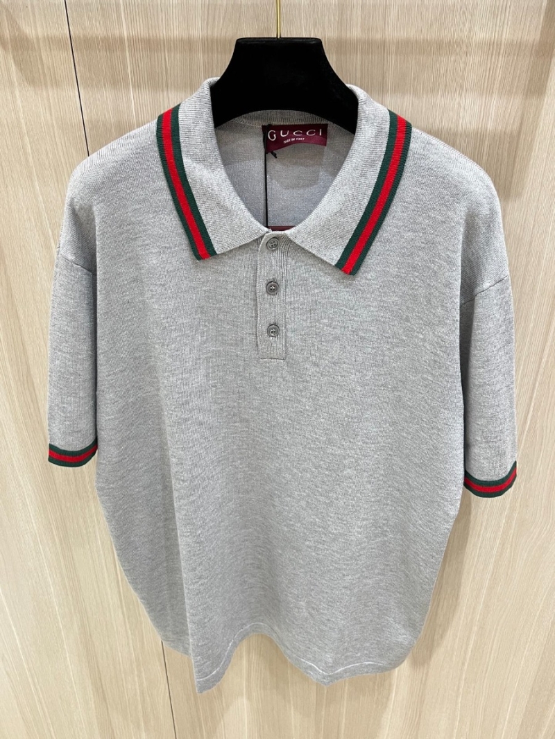 Gucci 25SS Contrasting Merino Polo Short-Sleeve Grey