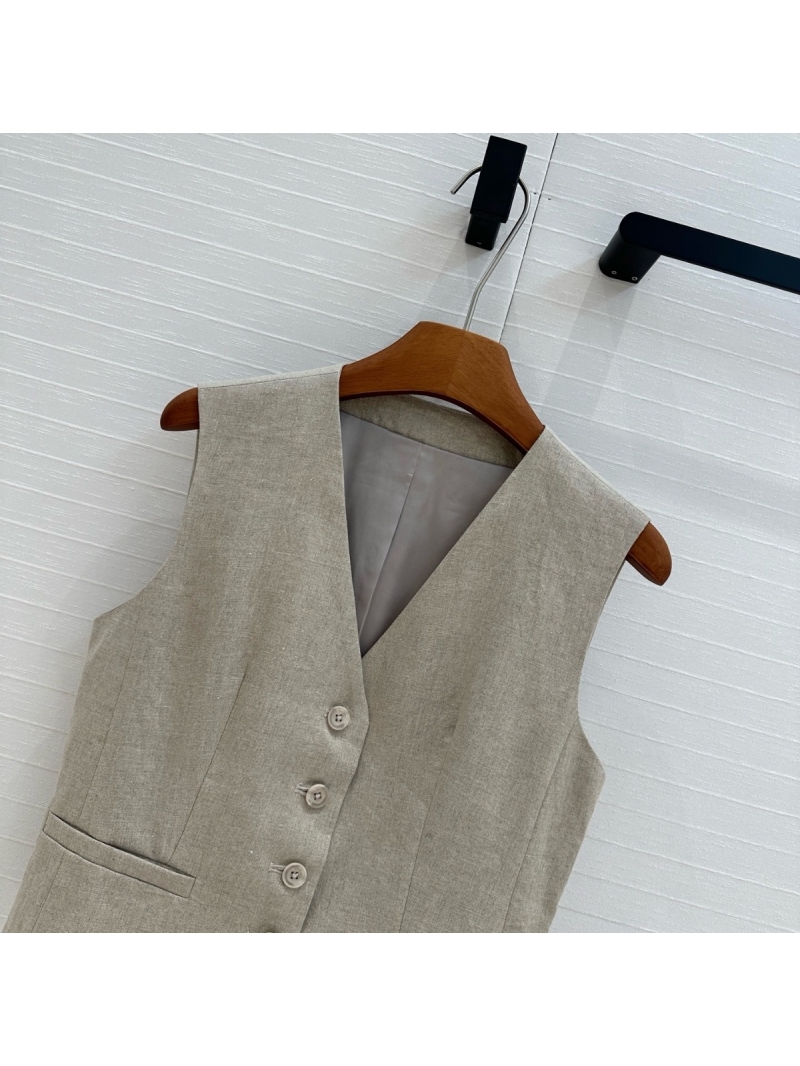 Loro Piana 2025 Spring/Summer Cotton-Linen Embroidered Waistcoat Grey