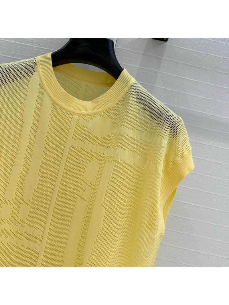 Hermes Early Spring 2025 Mesh Knit Top with Floral Pattern Yellow
