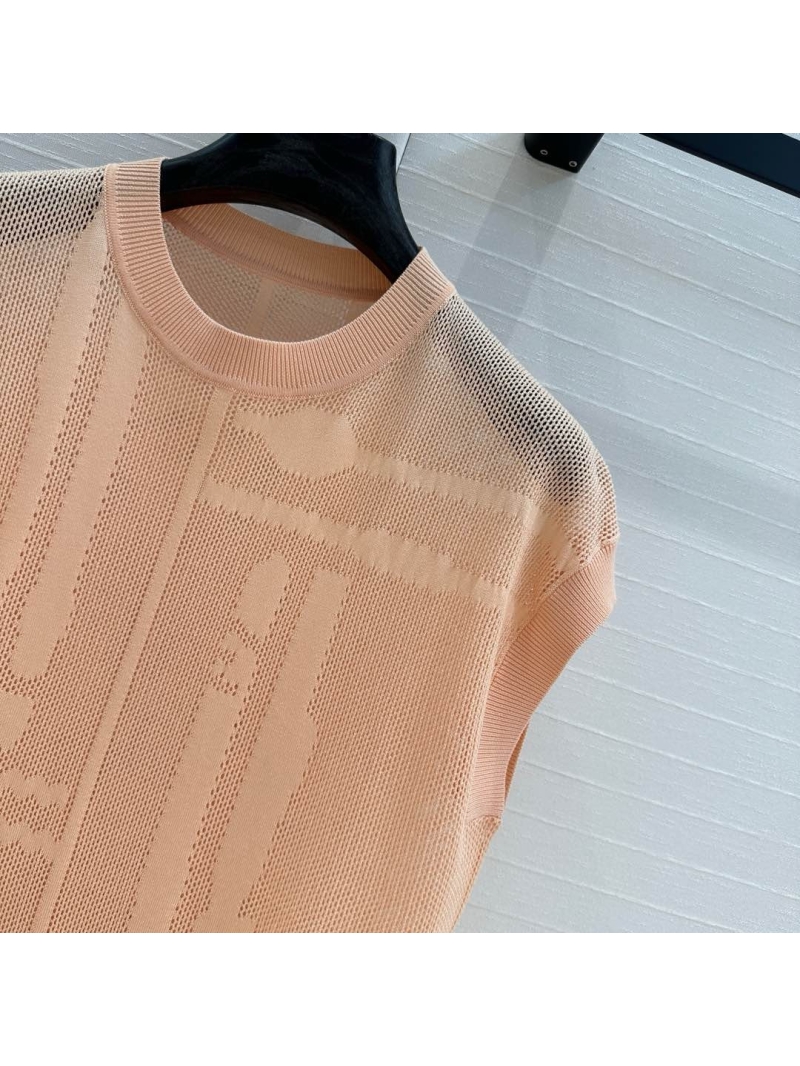 Hermes Early Spring 2025 Mesh Knit Top with Floral Pattern Orange