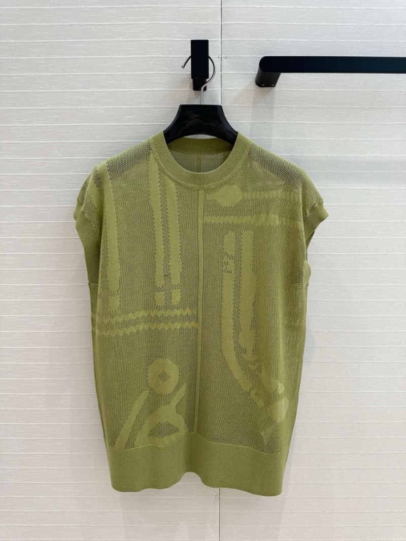 Hermes Early Spring 2025 Mesh Knit Top with Floral Pattern Green
