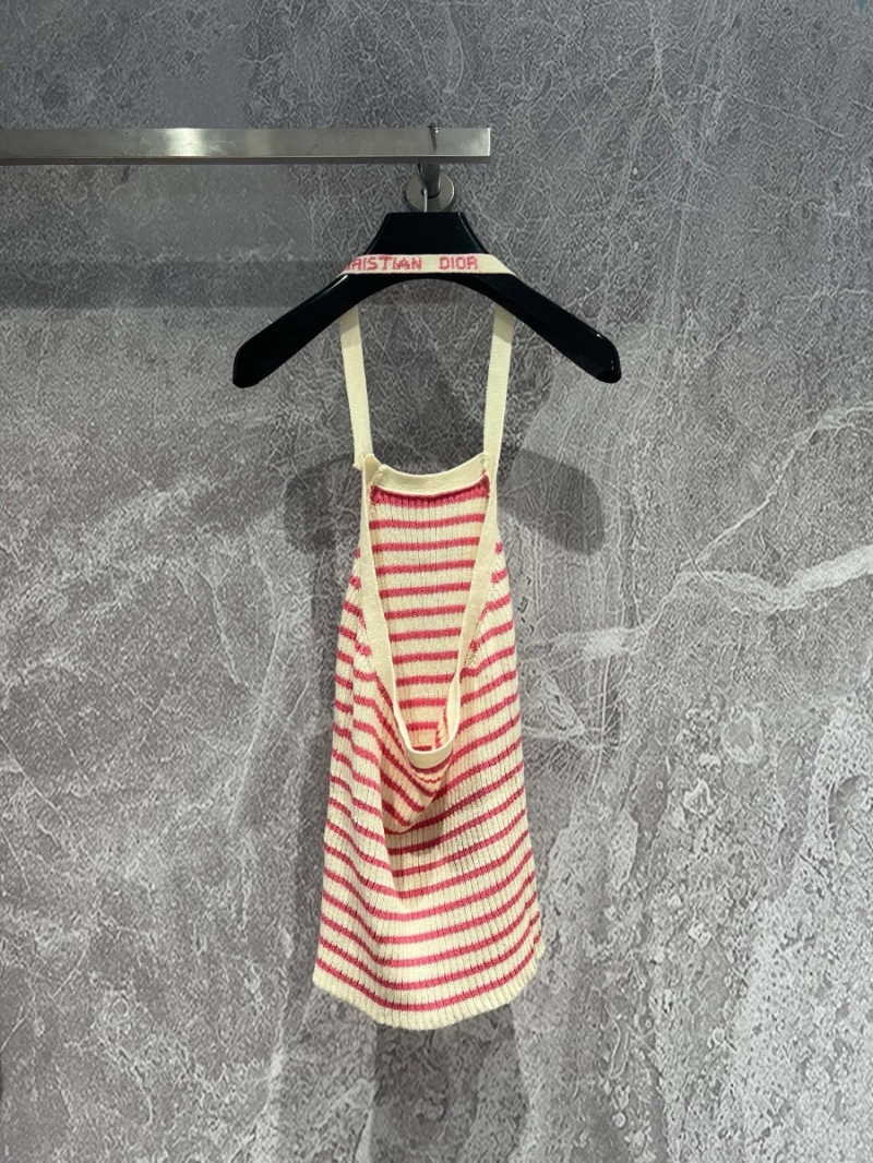 Dior Spring/Summer 2024 Cotton Striped Halter-Neck Backless Knit Vest - Pink Fall Riviera Collection