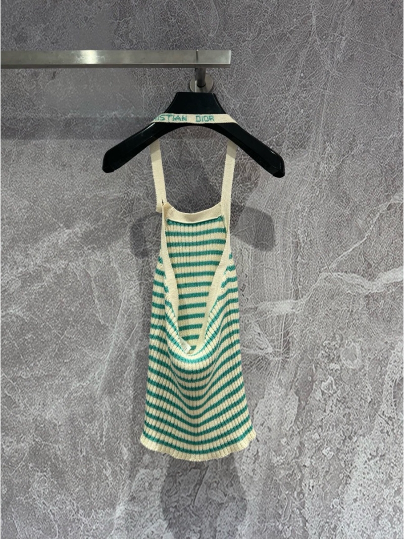 Dior Spring/Summer 2024 Cotton Striped Halter-Neck Backless Knit Vest - Mint Green Fall Riviera Collection