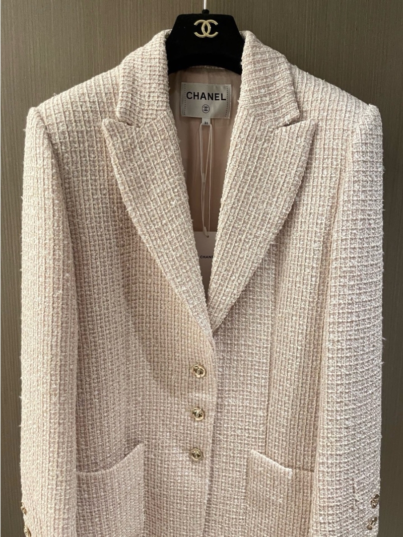 Chanel 24 Early Spring Handcrafted Beige Pink Tweed Coat