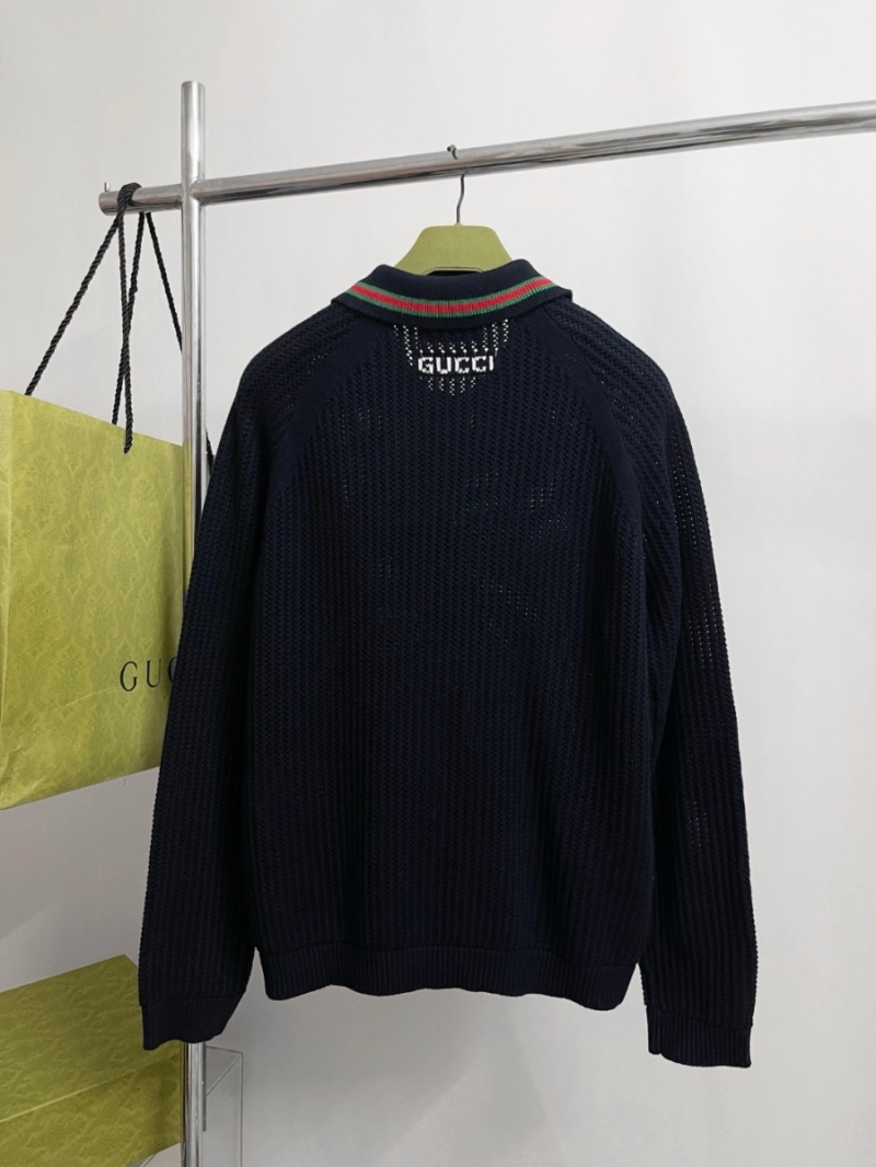 Gucci New Hollow-Knit Cotton Long-Sleeve Polo Shirt