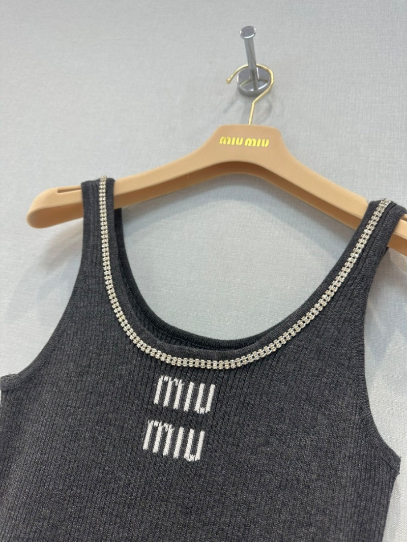 Miu Miu 24SS Early Spring New Arrival Handcrafted Rhinestone Knit Tank Dress