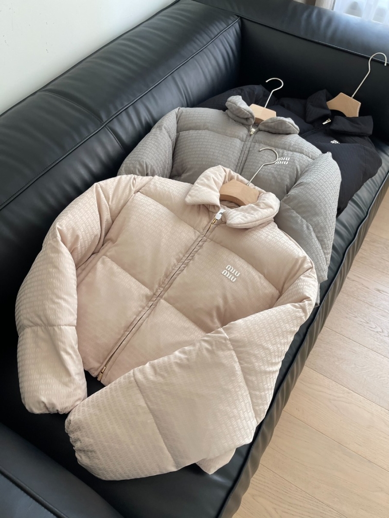 Miu Miu 2024 Fall/Winter Logo Allover Down Jacket Creme