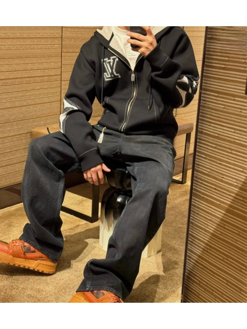 Louis Vuitton LV Graphic Intarsia Knit Zipped Cotton Hoodie Jacket