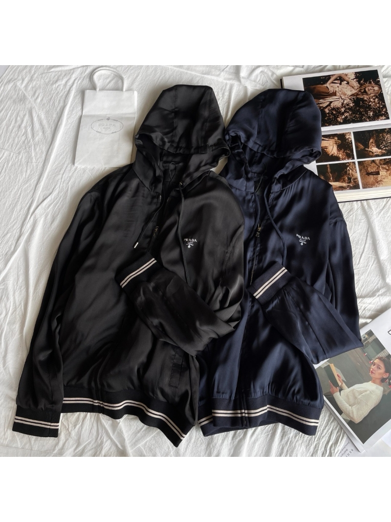 Prada New Mulberry Silk Hooded Jacket BLue