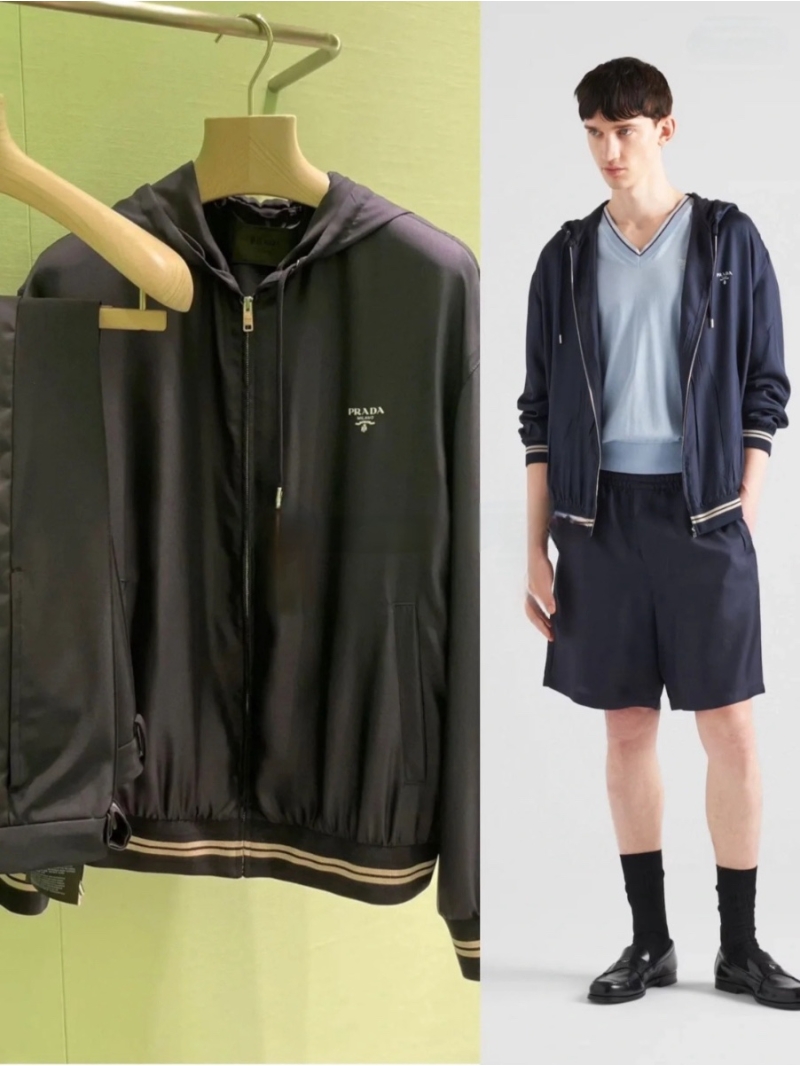 Prada New Mulberry Silk Hooded Jacket Black