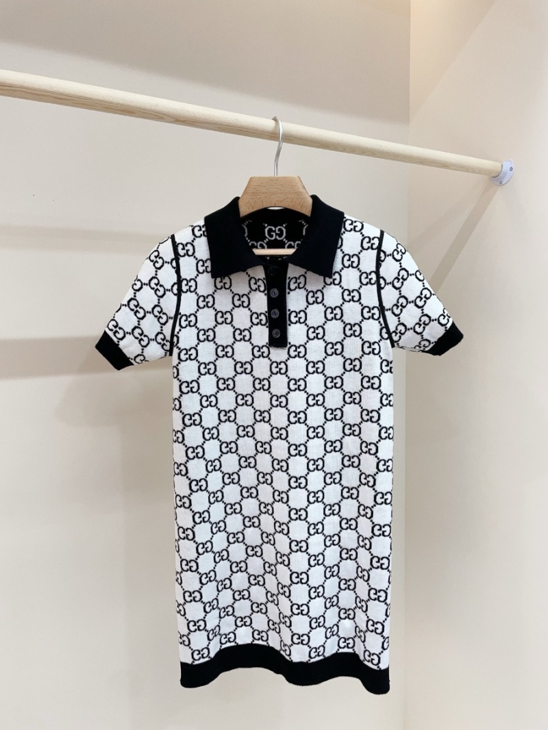 Gucci 25 Early Spring Modern GG Wool Jacquard Reversible Short-Sleeve Knit Dress Black