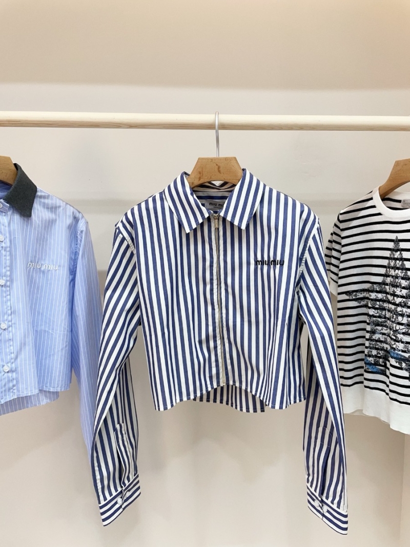 Miu Miu 2025 Early Spring Youthful Striped Zipper Shirt – Blue