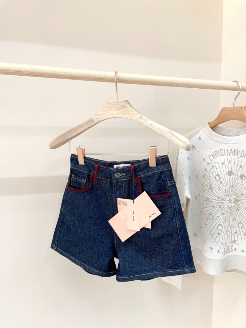 Miu Miu 25 Summer Collection Embroidered Logo Denim Shorts – Blue