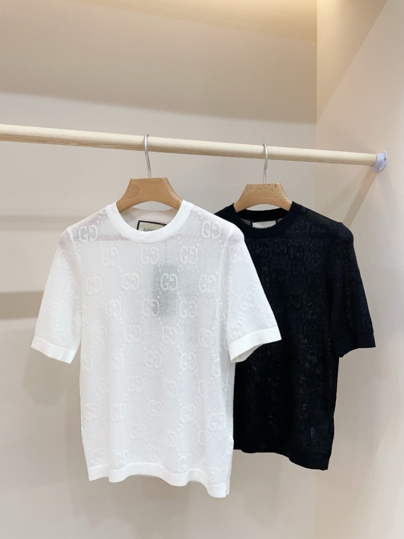 Gucci 25 Spring/Summer Latest GG Jacquard Short-Sleeve Knit Top in White