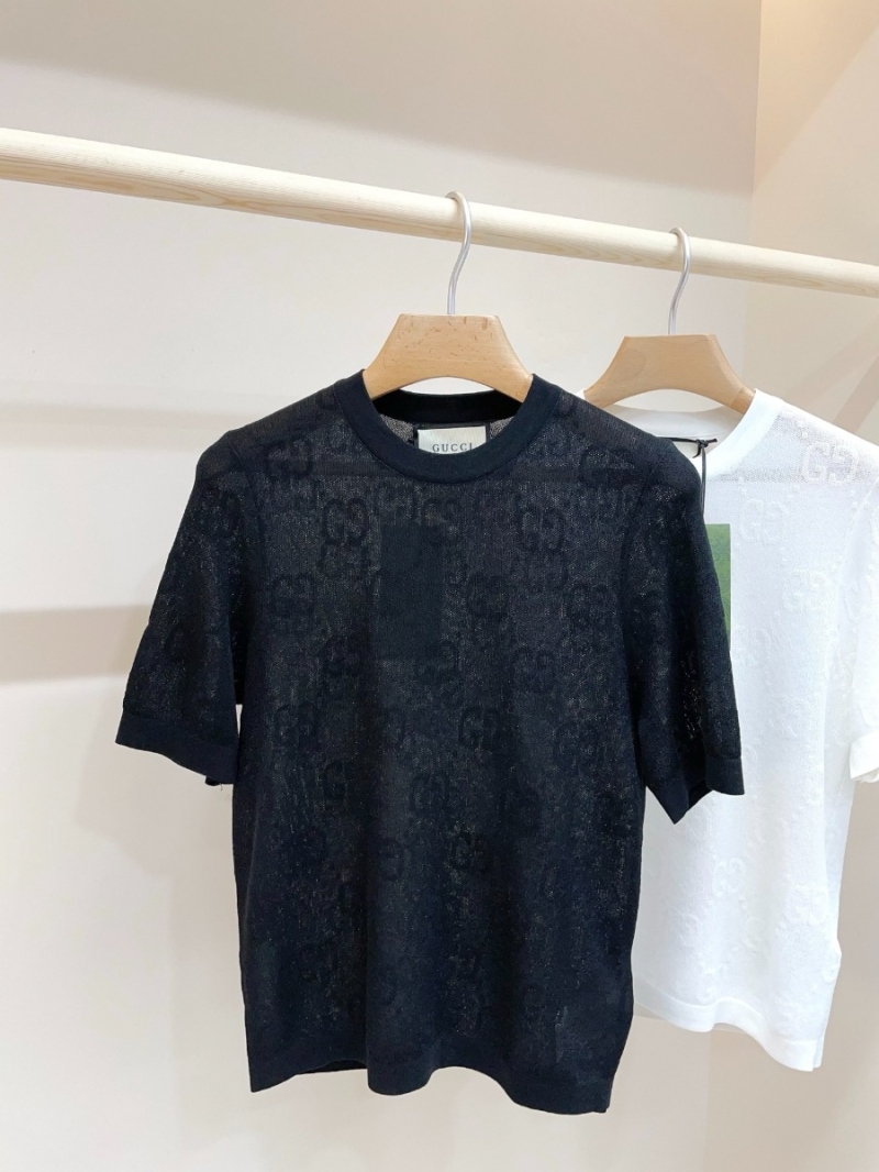 Gucci 25 Spring/Summer Latest GG Jacquard Short-Sleeve Knit Top in Black