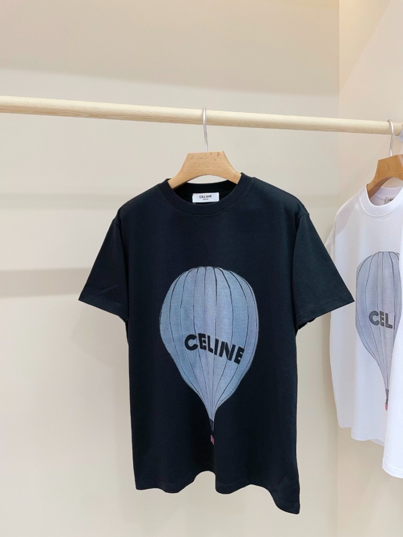 CELINE Spring/Summer Hot Air Balloon Print Oversized Cotton T-Shirt – Unisex, Black