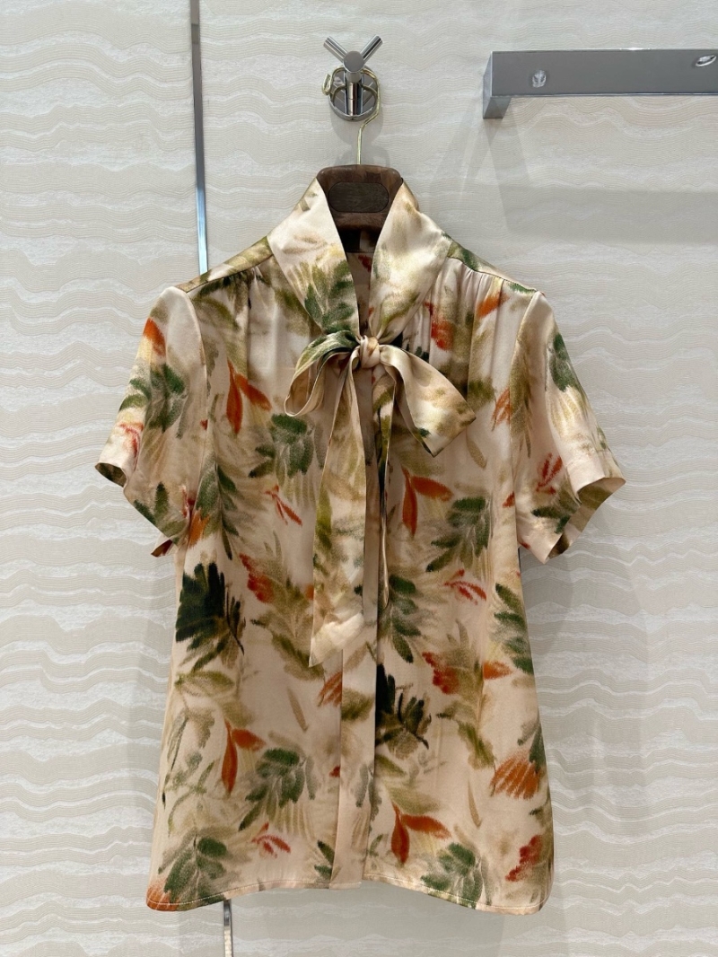 Loro Piana French Riviera Imported Silk Blouse with Botanical Print