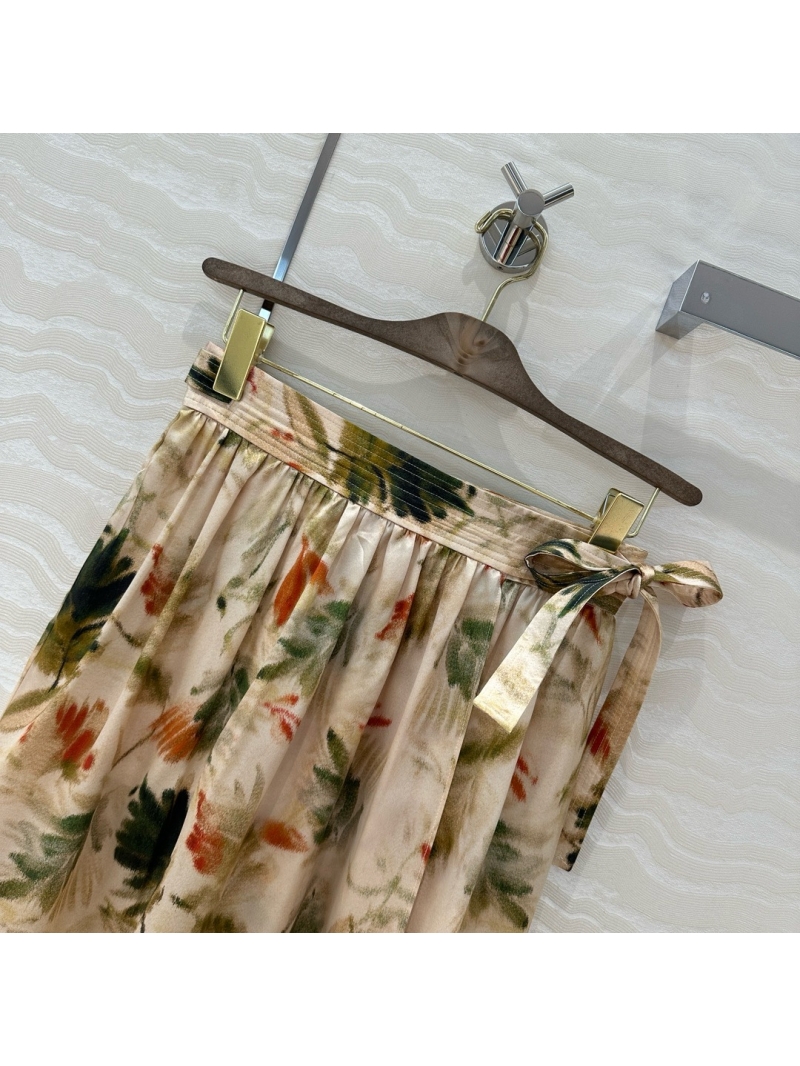 Loro Piana French Riviera Botanical Print Silk Midi Skirt