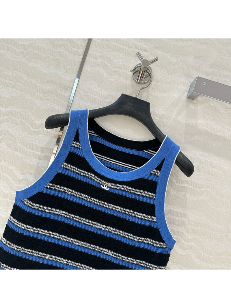 Chanel Coco 25S Spring/Summer Striped Knit Tank Top with Metallic Accents