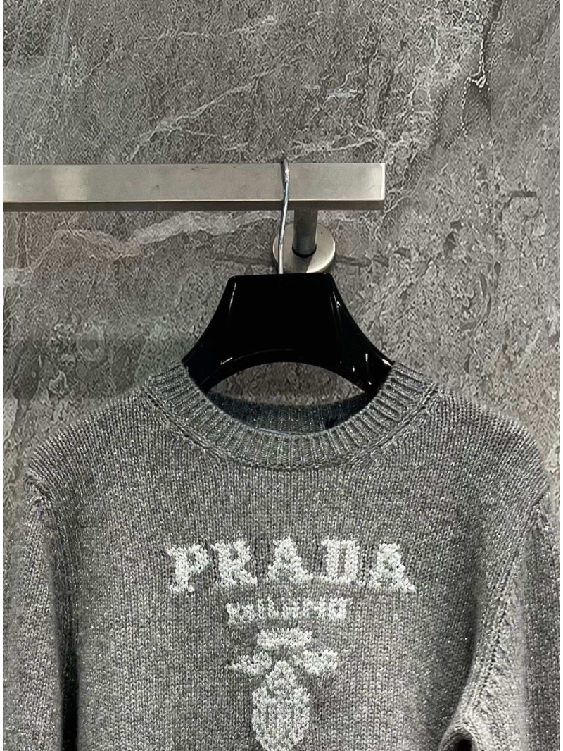 Prada High-Gram Cashmere-Wool Blend Sweater Grey