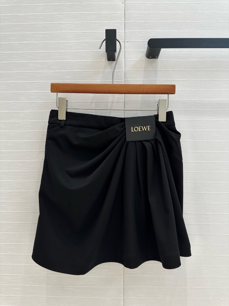 Loewe 2025 Early Spring Draped Panel Skirt with Leather Logo Tag Black